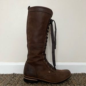 JSHOES lace up tall dark Leather boots women’s size 8 w/zipper 15” tall